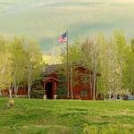The lodge with American flag